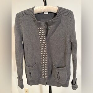 J. Crew EUC Gray Cardi w/ studded panel over hidden buttons. 100% cotton.